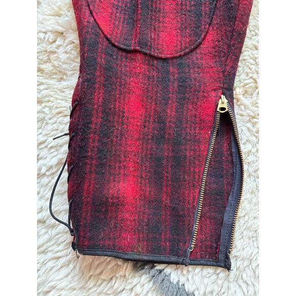 Vintage WOOLRICH Mackinaw Wool Hunting Pants Breech plaid Buffalo Oxblood USA - Picture 10 of 15